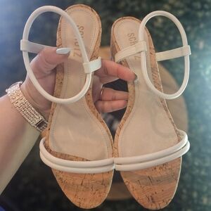 Schutz Gimenez White/Cork Strappy Sandals